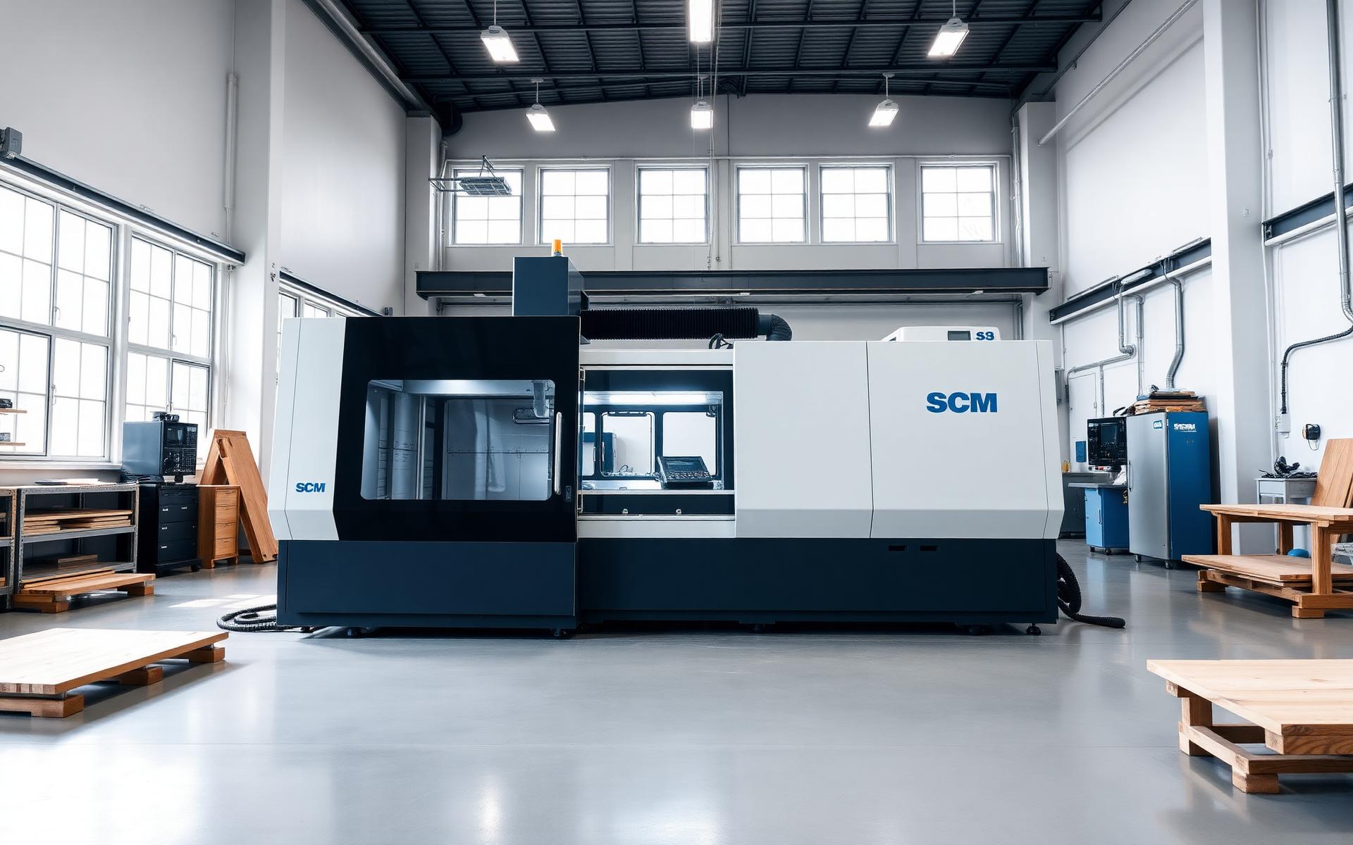 Utilaj SCM într-un atelier industrial luminos
